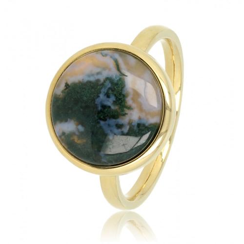My Bendel Ring, edelstaal verguld. Met Mos Agaat Edelsteen. - 22569