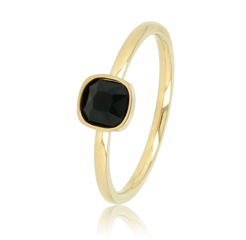 My Bendel Ring, edelstaal verguld. Met zwarte kristalglas steen. - 22572