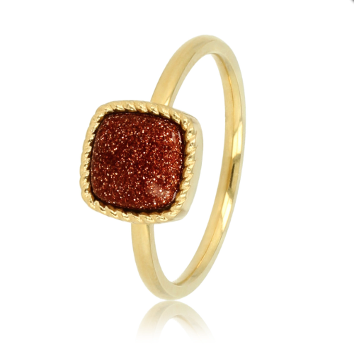 My Bendel Ring, edelstaal verguld. Met Gold Sand Stone Edelsteen (model Zegelring) - 22586
