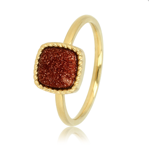 My Bendel Ring, edelstaal 14krt verguld. Met Gold Sand Stone Edelsteen (model Zegelring) - 22586