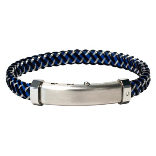 Borsari Gioielli heren armband, BR-M.CARLO08 Blauw/Zwart/Staal met Diamantje - 22599
