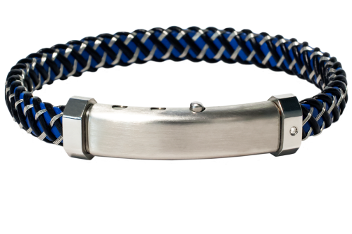 Borsari Gioielli heren armband, BR-M.CARLO08 Blauw/Zwart/Staal met Diamantje - 22599