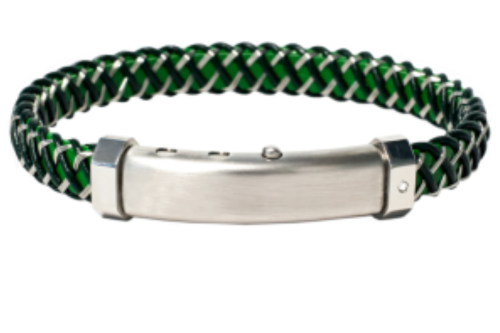 Borsari Gioielli heren armband, BR-M.CARLO09 Groen/Zwart/Staal met Diamantje - 22600