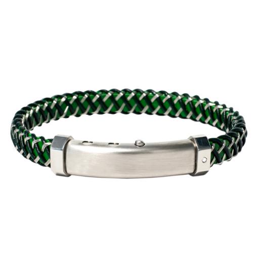 Borsari Gioielli heren armband, BR-M.CARLO09 Groen/Zwart/Staal met Diamantje - 22600