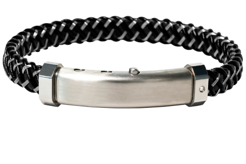 Borsari Gioielli heren armband, BR-M.CARLO02 Zwart/Zwart/Staal met Diamantje - 22601