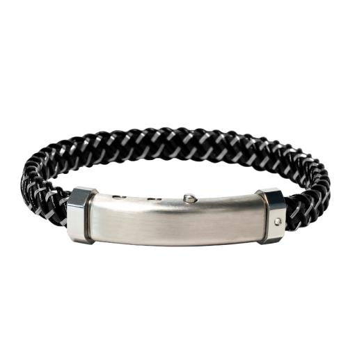 Borsari Gioielli heren armband, BR-M.CARLO02 Zwart/Zwart/Staal met Diamantje - 22601