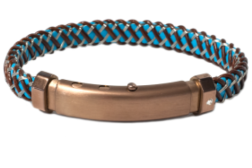 Borsari Gioielli heren armband, BR-M.CARLO11 Tuquoise/Bruin/Staal met Diamantje - 22602