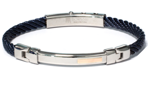 Borsari Gioielli heren armband, BR-SK18ESN Blauw met 18 krt inleg. - 22603