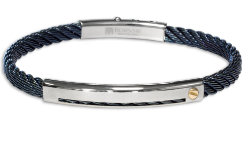 Borsari Gioielli heren armband, BR-SK18B PVD Coated Blauw Edelstaal met 18krt rose goud detail - 22608