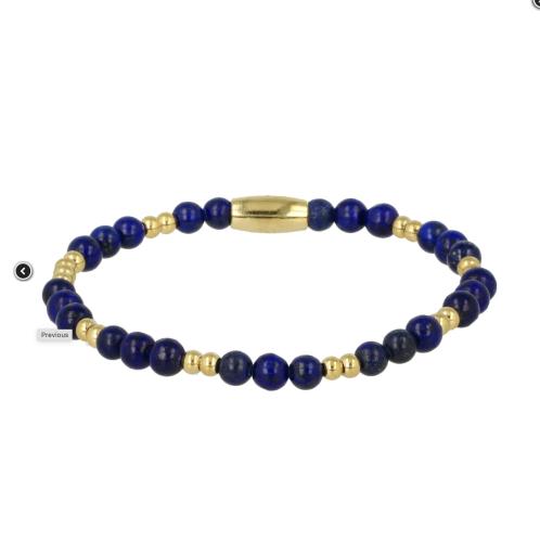 My Bendel Armband, Elastische Edelstaal Vergulde Kralenarmband met Lapis Lazuli (Medium) - 22658