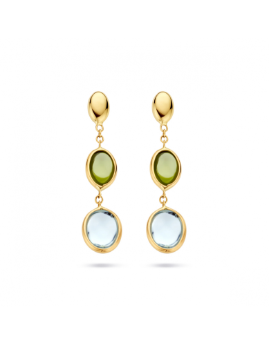 HC oorhangers, 14krt.goud met blauw topaas en peridot (lengte: 3cm.) - 22732