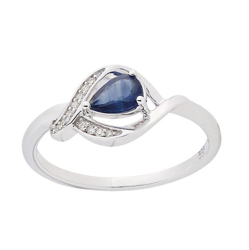 Eclat Ring, 14krt.witgoud met diamant en saffier (maat 58) - 22743