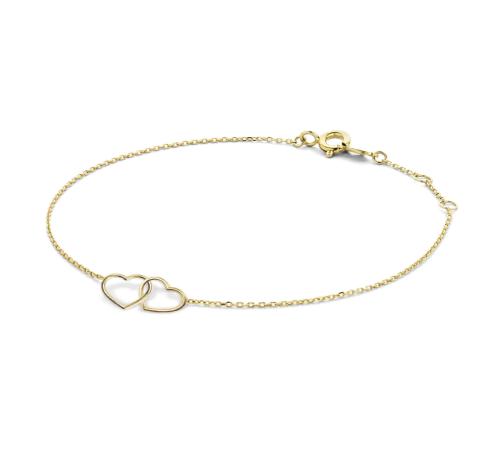 Jackie Armband, 14krt.goud Double Heart  (lengte verstelbaar: 16-17,5cm.) - 22746