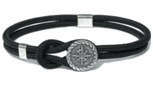 Borsari Gioielli heren armband, BR-CER00BX/M Nylon/Zilver Windroos - 22752