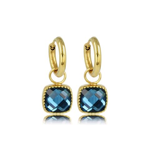 My Bendel Oorringen, edelstaal verguld met blauwe glassteen (oorringen 14x2mm.) - 23069