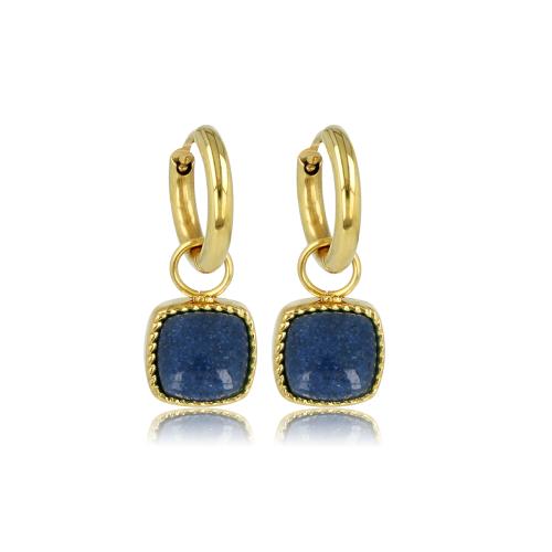 My Bendel Oorringen, edelstaal verguld met blauwe Aventurijn (oorringen 10x2mm.) - 23071