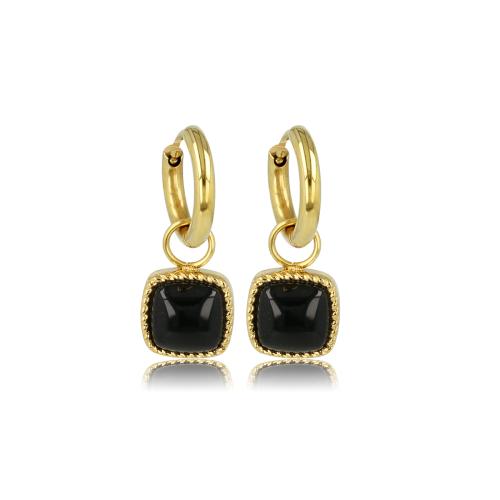 My Bendel Oorringen, edelstaal verguld met Onyx (oorringen 10x2mm.) - 23072