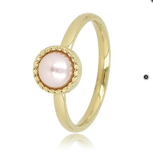 My Bendel Ring, edelstaal verguld met roze glasparel - 23124