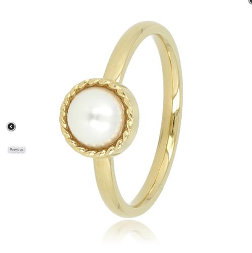 My Bendel Ring, edelstaal verguld met witte glasparel - 23125