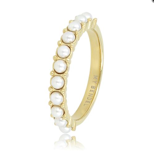 My Bendel Ring, edelstaal verguld met witte glasparels - 23126
