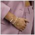 My Bendel Armband, Elastische Edelstaal Vergulde Kralenarmband met glasparel - 23138