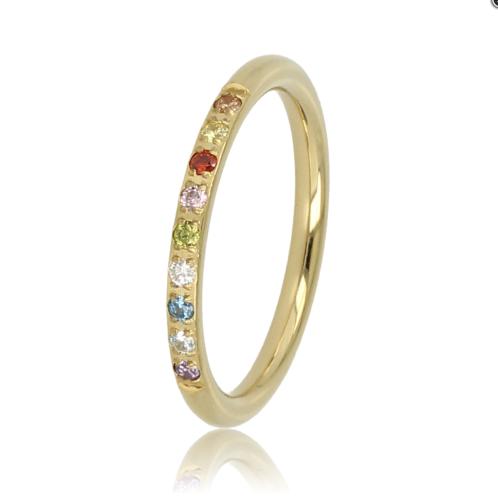 My Bendel Ring, 14 krt.verguld edelstaal met gekleurd zirkonia (2mm.breed) - 23141