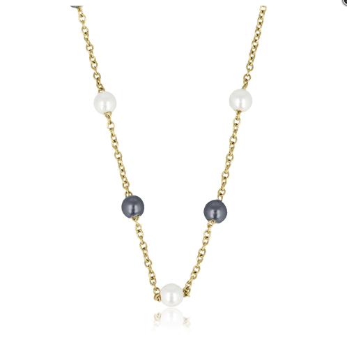 My Bendel Collier, edelstaal verguld met zwarte en witte glasparels (lengte: 40-45cm.) - 23142