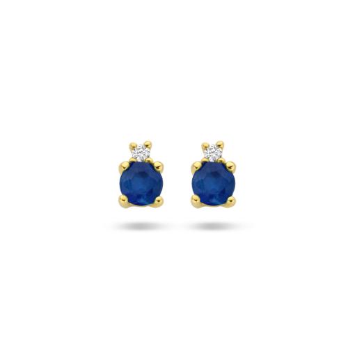 HC Oorknoppen, 14krt.goud met saffier en diamant (totaal 0,015ct.) - 23145