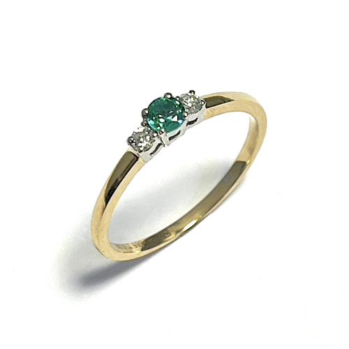 Ring, 14krt.bicolour goud met Smaragd en diamant (maat 16,5) - 23197