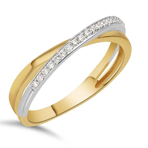 Ring, 14krt.bicolour goud met diamant totaal 0,10ct. (maat 56) - 23221