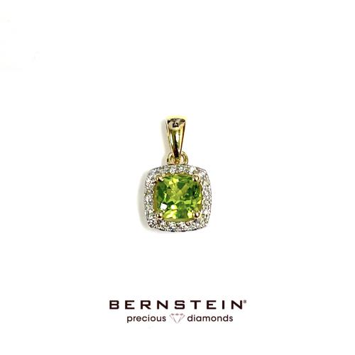 Bernstein Hanger, 14krt.goud met peridot en diamant (afmeting: 7,5mm.) - 23270