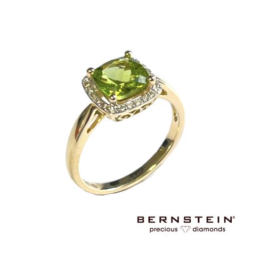 Bernstein Ring, 14krt.goud met peridot en diamant - 23271