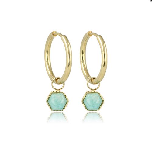 My Bendel Oorringen, edelstaal verguld met Amazonite model zeshoek (12x2mm.) - 23279