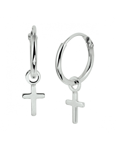 HC Oorringen, zilver gerhodineerd met kruisje (12mm.) - 23323