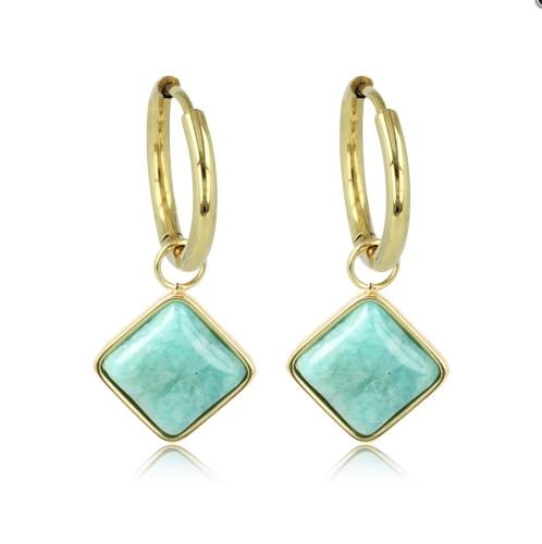 My Bendel Oorringen, edelstaal verguld met Amazonite (16x2mm.) - 23330