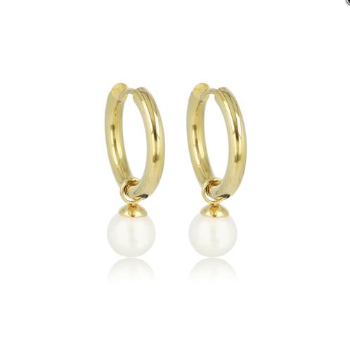 My Bendel Oorringen, edelstaal verguld met glasparel (16x2mm.) - 23331