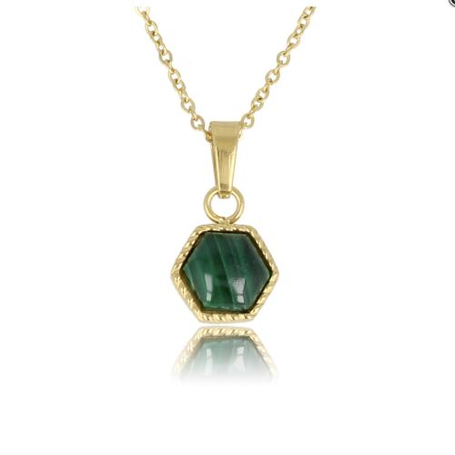 My Bendel Collier met hanger, edelstaal verguld met Malachite (lengte: 42-47cm.) - 23362