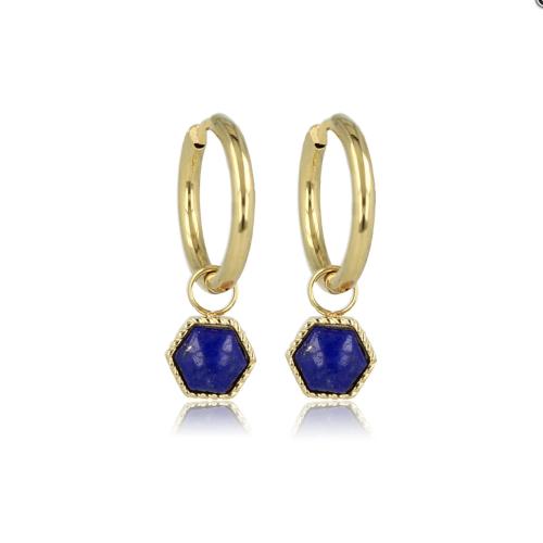 My Bendel Oorringen, edelstaal verguld met Lapis Lazuli model Zeshoek (12x2mm.) - 23363
