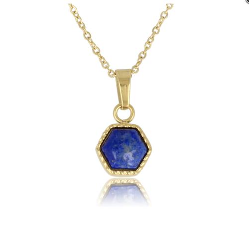 My Bendel Collier met hanger, edelstaal verguld met Lapis Lazuli  (lengte: 42-47cm.) - 23364