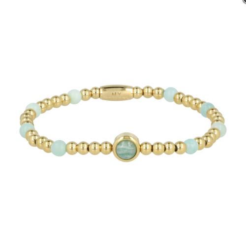 My Bendel Armband, elastische edelstaal-vergulde kralenarmband met Amazonite - 23367