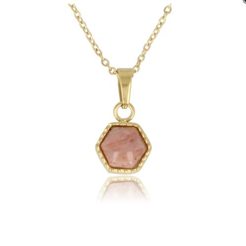 My Bendel Collier met hanger, edelstaal verguld met Rhodonite  (lengte: 42-47cm.) - 23375