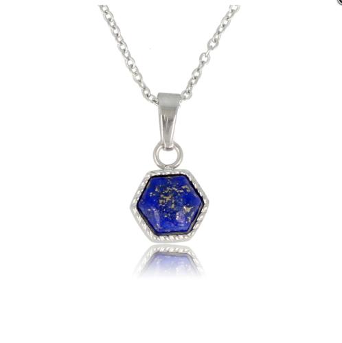 My Bendel Collier met hanger, edelstaal met Lapis Lazuli  (lengte: 42-47cm.) - 23377