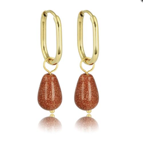 My Bendel Oorringen, edelstaal verguld met gold Sandstone (12x16mm.) - 23403