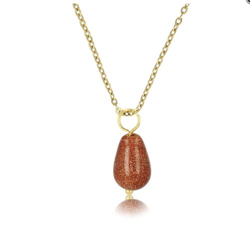 My Bendel Collier met hanger, edelstaal verguld met Gold Sandstone (lengte: 42-47cm.) - 23404