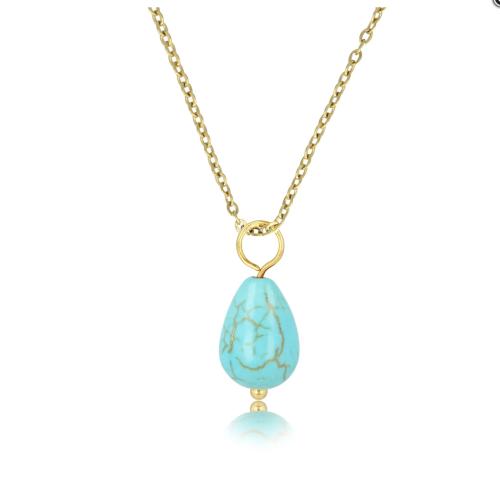 My Bendel Collier met hanger, edelstaal verguld met Blue Howlite (lengte: 42-47cm.) - 23405