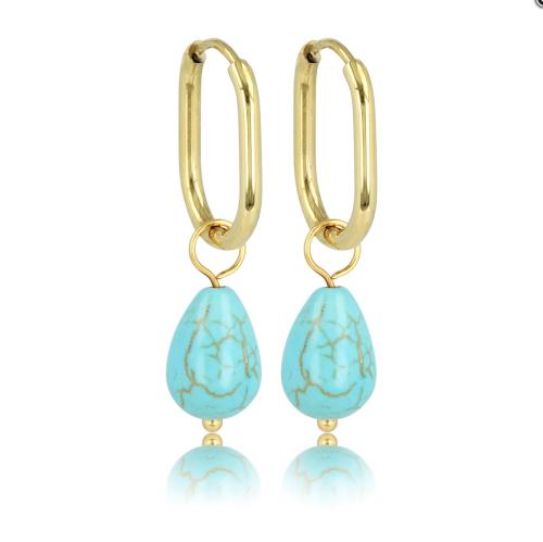 My Bendel Oorringen, edelstaal verguld met Blue Howlite (12x16mm.) - 23406