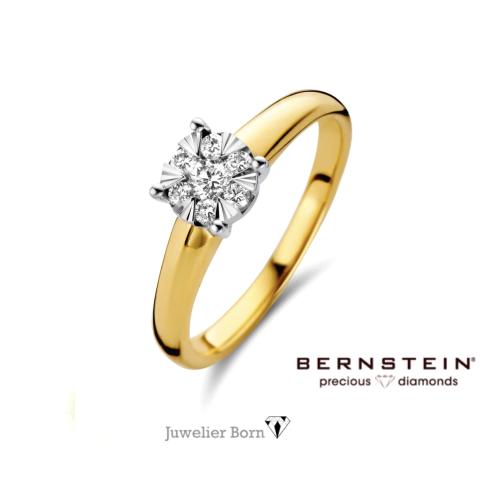 Bernstein Ring, 14krt.bicolour goud met diamant totaal 0,10ct - 23459