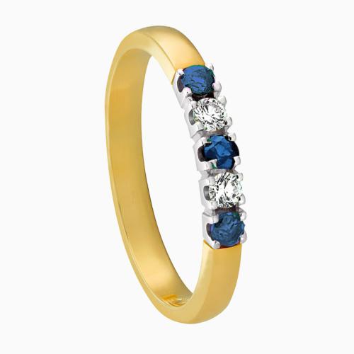 Eclat Alliance ring, model M101 2x diamant 0.06ct.en 3x blauw saffier (maat 17,5) - 23541