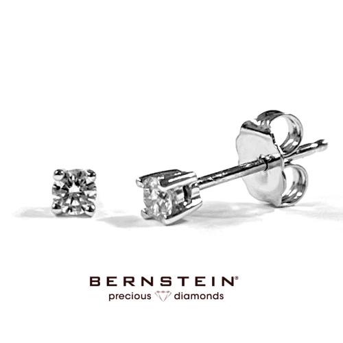 Bernstein Oorknoppen, 14krt.witgoud met diamant (totaal: 0.16ct.) - 23640