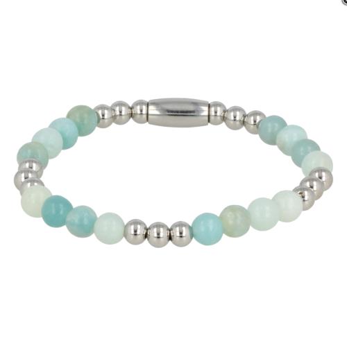My Bendel Armband, Elastische Edelstalen Kralenarmband met Amazoniet Edelsteen (SMALL). - 23652